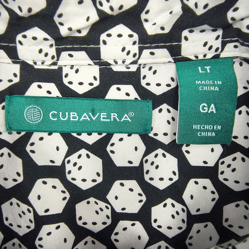 Cubavera Men Large Tall Black White Dice Print Short Sleeve Button Down Shirt LT